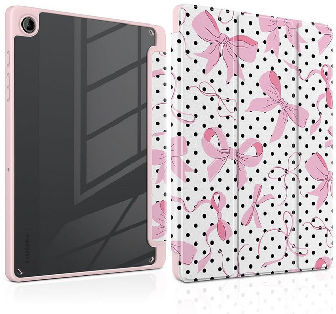 MEEgoodo Case for Samsung Galaxy Tab A11 Plus 2026/A9 Plus 11 inch 2024 (Fit Model SM-X230/X236/X2, 블랙 폴카 도트 & 핑크 리본