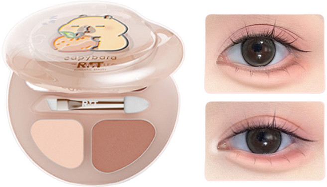 R.I.T ROMANTIC BEAUTY 羅小曼卡皮巴拉聯名四色臥蠶盤 粉嫩高光眼影 提亮陰影綜合盤 附刷具 新手友好自然妝感, 卡皮巴拉聯名款臥蠶盤｜04甜巧莓, 1個