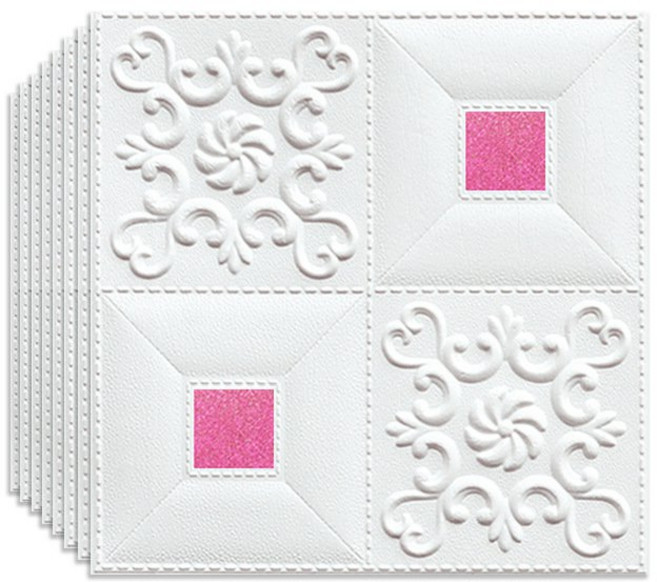 풀바른벽지 셀프 도배 접착식 폼 단열 벽지 작은 조각 3d 입체벽지 35*38.5/35*35cm, 흰색 + 보라색 35*35cm, 두께 3mm [5 개], 1개