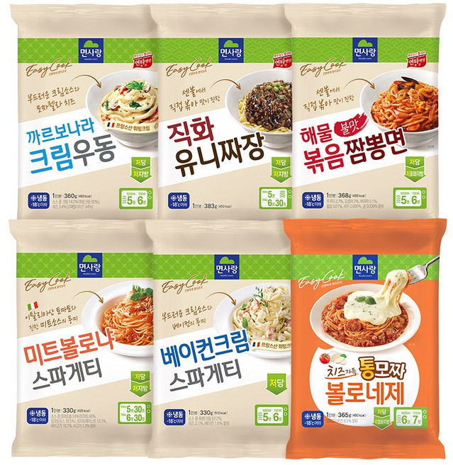 면사랑 냉동 용기면 BEST 맛보기 세트 6종, 360g