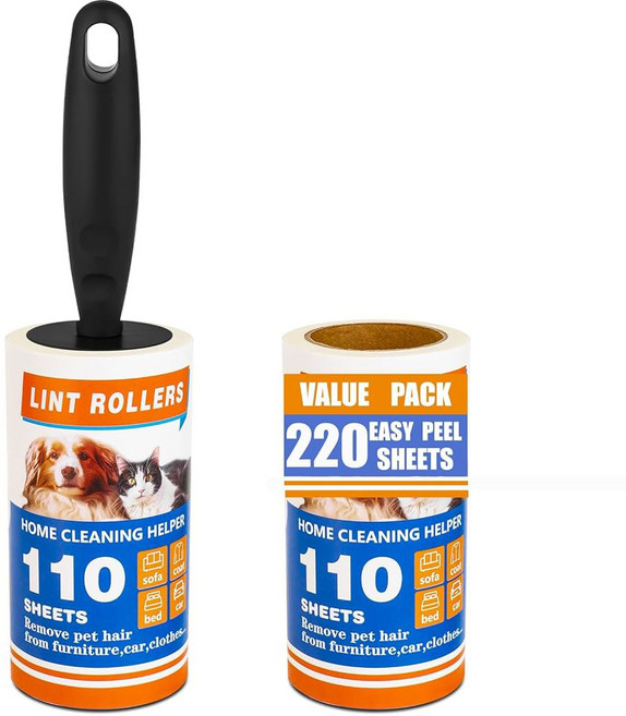 보푸라기 롤러 손잡이 3개가 제거제 세탁 자동차 옷장용 도구 달린 반려동물 가능한 가구 고양이 끈적끈적한 의류용 털을 재사용 660매 제거 추가 위한 브러시, 1 220 Sheets with 1 Handle