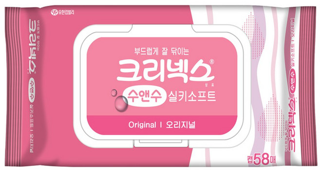 [유한킴벌리 크리넥스] 수앤수 물티슈 캡형 58매X5팩 실키소프트 오리지널, 43g, 58매, 5개
