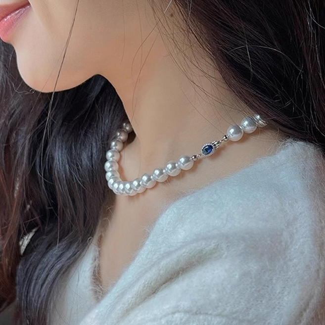 LUMI'EVER 여성 진주 목걸이 사파이어 파티 모임 비즈 선물 목걸이 + 사은품