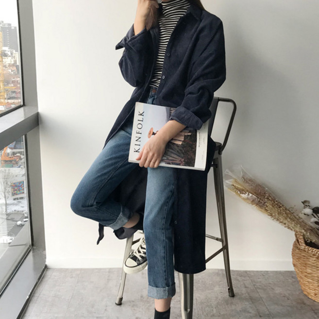 엔비룩 코듀로이셔츠원피스