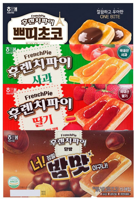 <꾼들> 후렌치파이 네가지 맛 모음 (딸기+사과+초코+단밤) 755g 4종 1세트+보리건빵