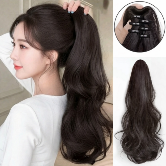 벨라비전 붙이는 순간 여신핏 포니테일 집게가발 45cm, 1개, 다크브라운