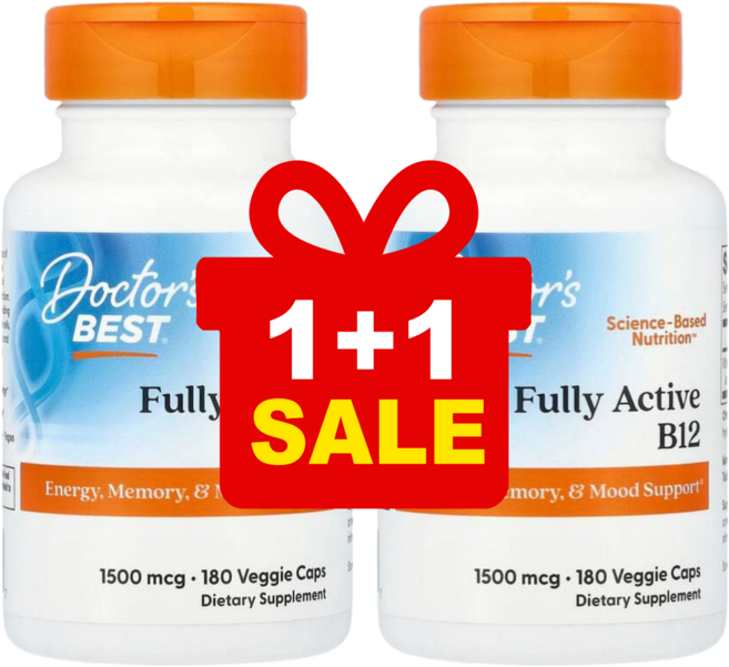 [1+1] 닥터스베스트 완전 활성형 B12 Fully Active 1500mcg 식물성 캡슐 60정 / 해외직구 미국정품, 2개