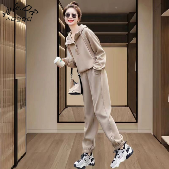 스타일닥터 여성 봄가을 후드 맨투맨 밴딩 조거 셋업 트레이닝 세트 캐주얼 패션 투피스 조깅복 후드티셔츠