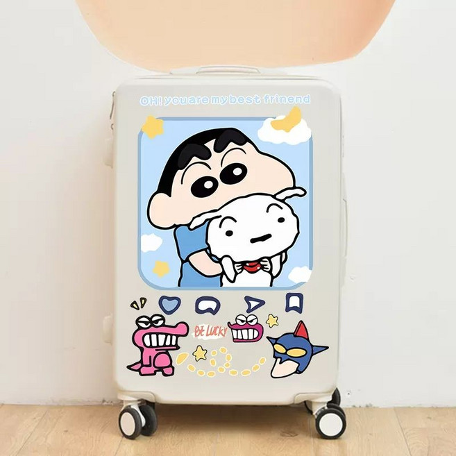 카툰 귀여운 짱구 스티커 대형 방수 여행용 캐리어 장식 벽꾸미기, 하늘색 개를 안고 있는 크레용 신짱 40cm