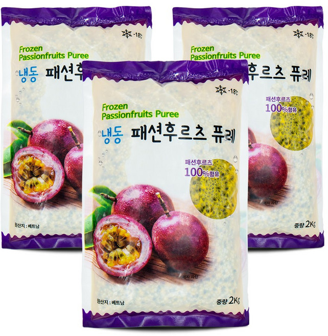 [신정푸드] 냉동 패션후르츠 퓨레 (비닐포장) 2kg 3개