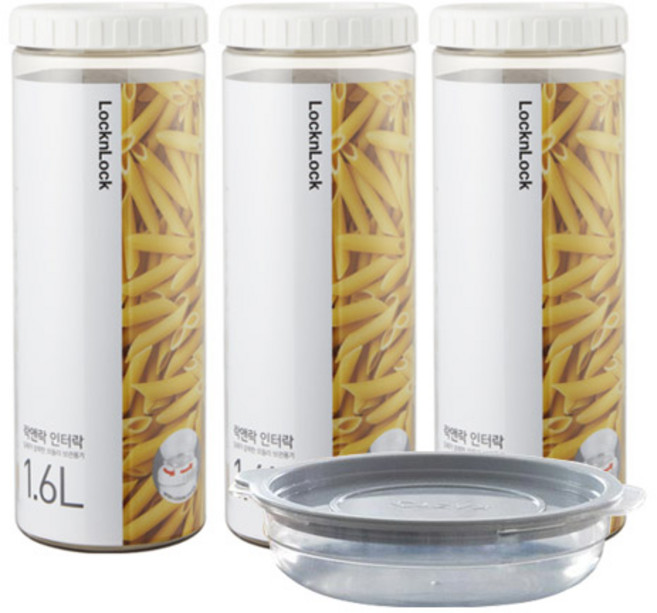 락앤락 NEW 인터락 3개 +[가쯔 전자렌지 용기] 세트 양념통 조미료통 캐니스터 냉장고/냉동실 정리 소분 보관, 1개, 1.6L