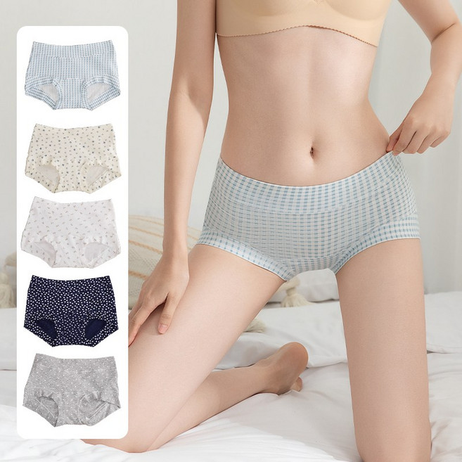 에브리핏 여성용 순면 스판 노라인 나염 사각 면팬티 5P세트