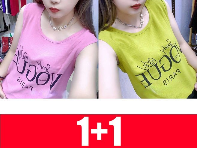 지고다그 1+1여름 여성 프린팅 민소매 나시티 영문레터링 루즈핏 캐주얼 빅사이즈 ZXC40852