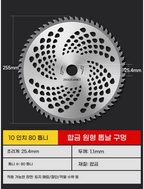 DZX 예초기용 초경합금 원형 예초기날 안전날 원형 예초톱날 10인치 9인치, 2개