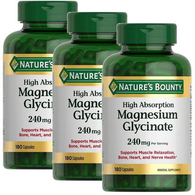 네이처스 바운티 마그네슘 글리시네이트 240mg 캡슐 Nature's Bounty Magnesium Glycinate, 3개, 180정