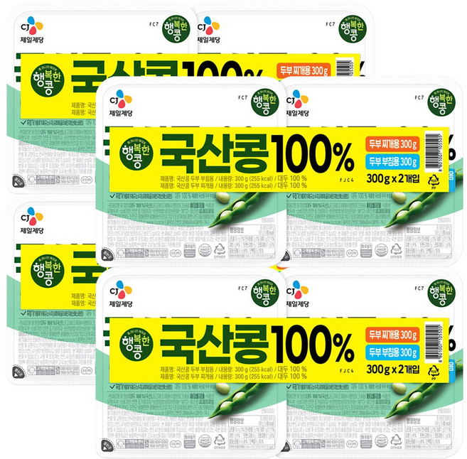 CJ 행복한콩 국산 겸용 두부 (300G 2입), 4개, 600g