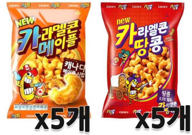 크라운 카라멜콘 땅콩 72g x 5개 + 카라멜콘 메이플 74g x 5개, 1세트, 730g