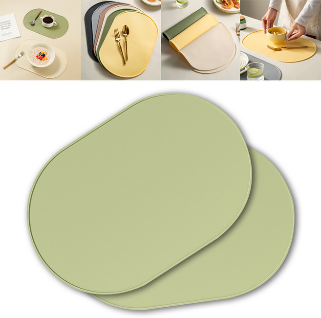 올라이이프지 실리콘 식탁 테이블 매트 대형 방수 깔개 2P, 2개, 대(39x27cm), 올리브 그린