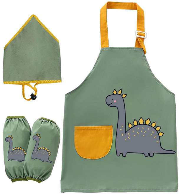 모리의집 유아 앞치마 아기 팔토시 두건 세트 . 여아 남아 어린이 앞치마 세트
