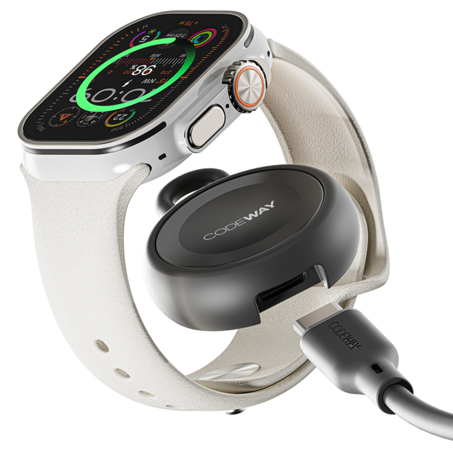 코드웨이 c타입 애플워치 무선충전기 케이블 1.2m, 블랙, 1개