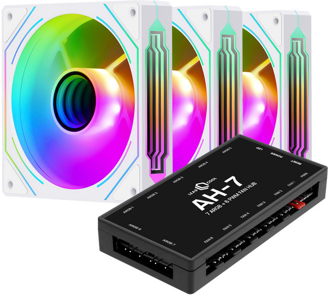 세고텝 HB12 리버스 ARGB PWM 화이트 3키트 시스템쿨러 120mm 쿨링팬 컨트롤러, 1개