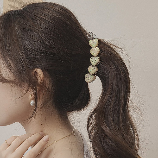 [초콜리트쥬얼리] 벌룬 하트 글리터 헤어 바나나 집게핀 5컬러