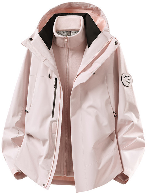 戶外男女防風防寒沖鋒衣單衣 情侶登山服, 煙花粉