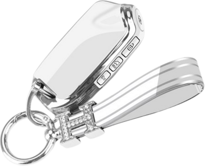 키에티 기아 호환 더 K9 스팅어 4버튼 키케이스 + H큐빅 키체인, 실버-화이트