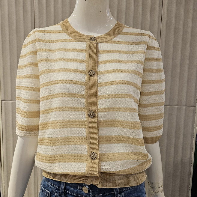 꼼빠니아 25SS 스트라이프 라운드넥 니트 가디건 여름 하객 CAFU5-WSC210