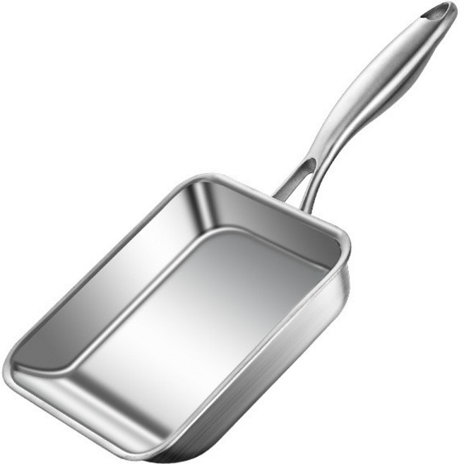 계란말이용 304 스테인리스 사각 후라이팬 무코팅 매끄러운 표면 인덕션 가능 주방용품 추천 28CM 프라이팬 모던한, 거울 면 평저 작은 프라이팬 19x16CM, 1개