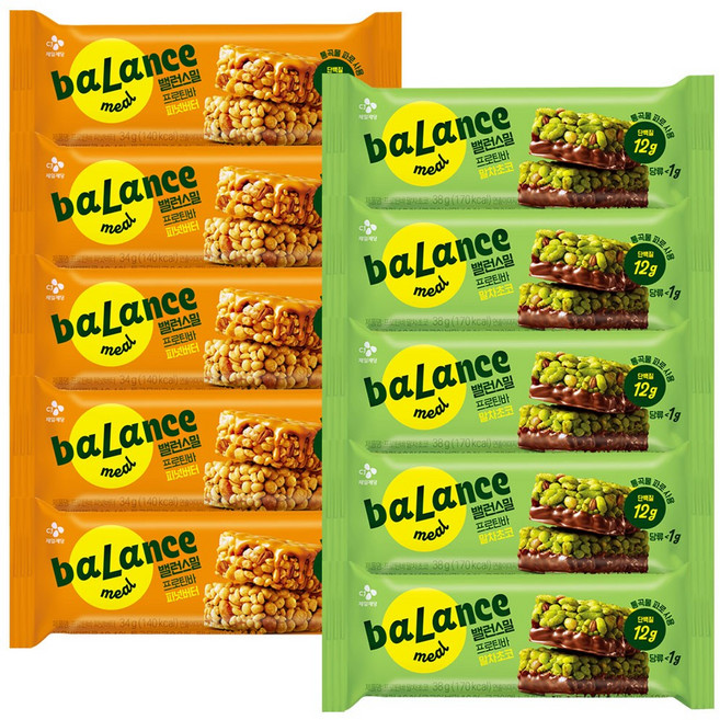 CJ 밸런스밀 프로틴바 (말차초코38G+피넛버터34G), 5세트, 34g