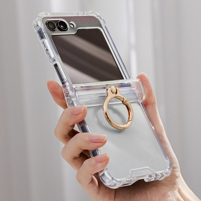 슈퍼쉘 힌지보호 거치대 투명 골드 링 케이스