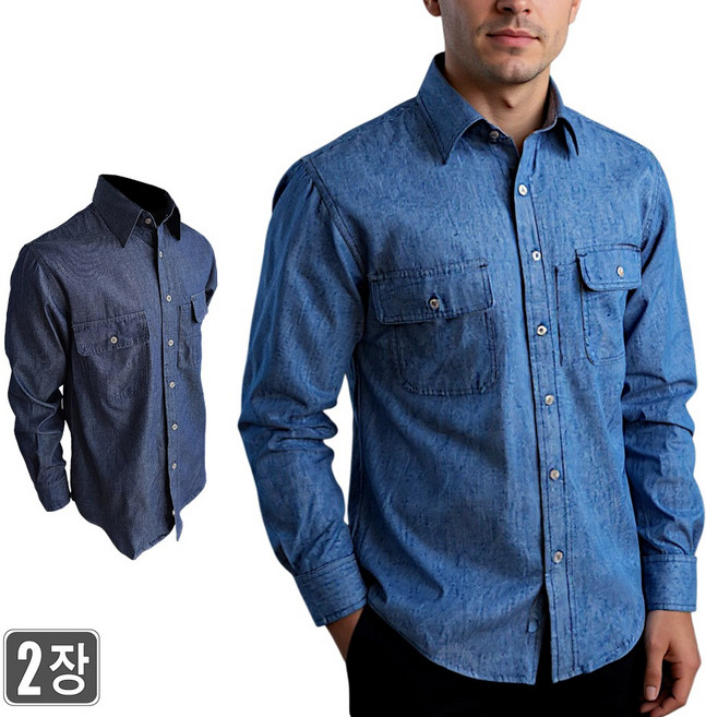 1+1 웨어몬 여름 청남방셔츠 데님 포켓 데일리룩 일상복 작업복 WF