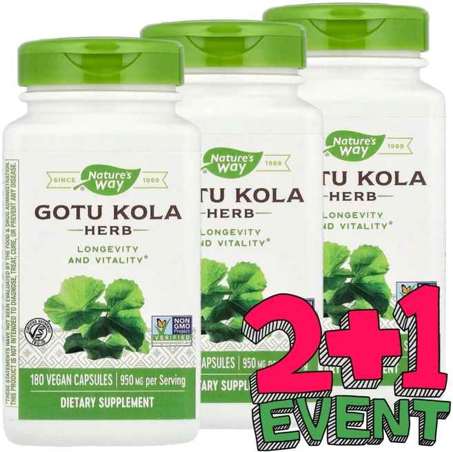 Nature's Way 천연 허브 고투 콜라 추출 475mg Gotu Kola, 180정, 3개 - 쿠팡