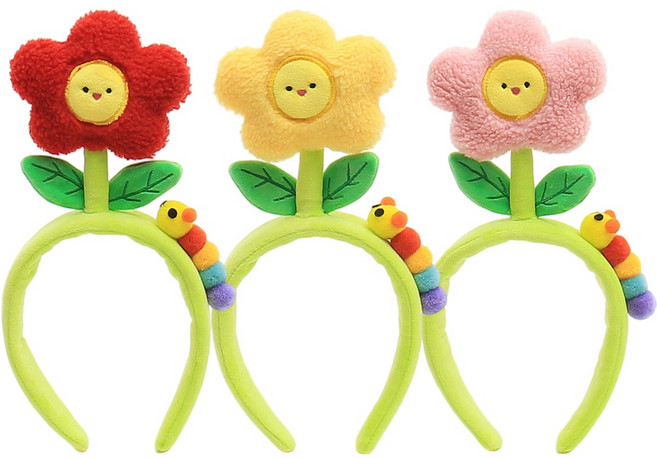 낭만파티 쓸데없는선물 귀여운 캐릭터 꽃 머리띠 KC인증, 3개