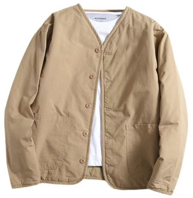 JoYouth 베이직 남성 일본 노카라 브이넥 루즈핏 자켓 퀄팅 누빔 잠바