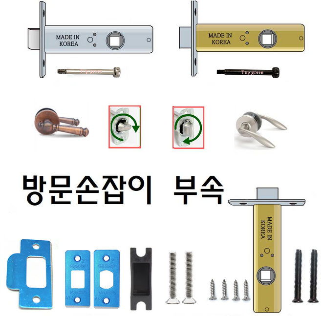 탑그린상품 방문손잡이 랫지 면판 피스세트 부속품 잠금핀 스트라이커, 1개, 01번부속사각홀60/7mm+60세트