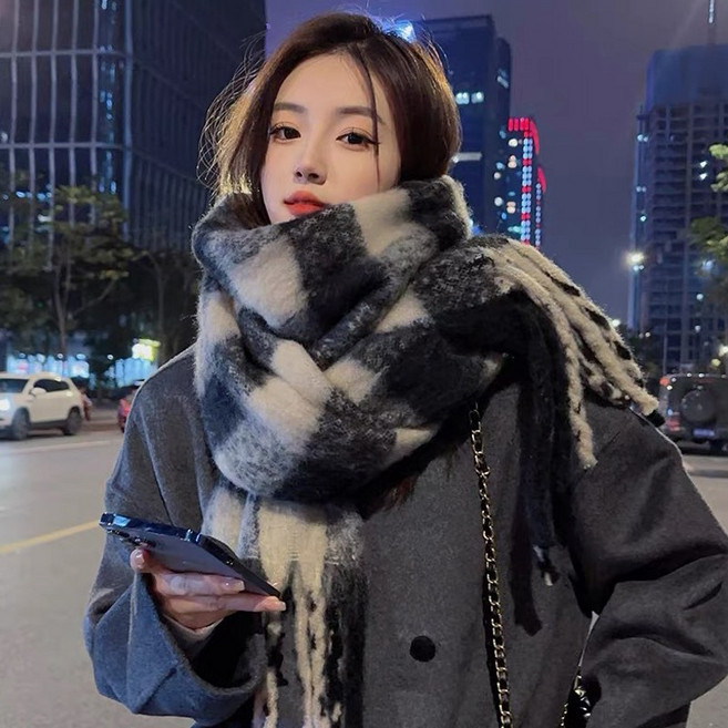 허블리 여성 소프트 머플러 겨울 목도리 체크 머플러