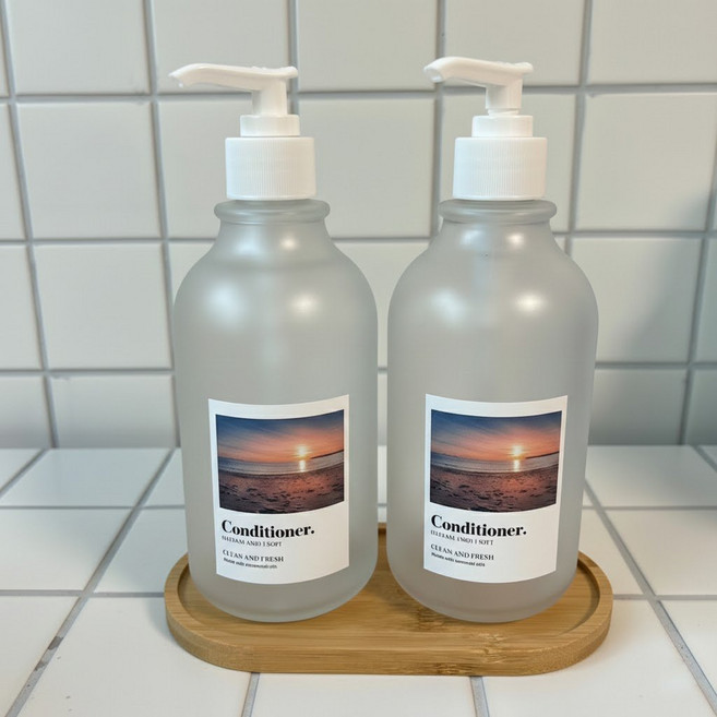 딜라이트홈 라운드 욕실 샴푸병 디스펜서500ml 2개+스티커5종, 1세트, 베이직 투명