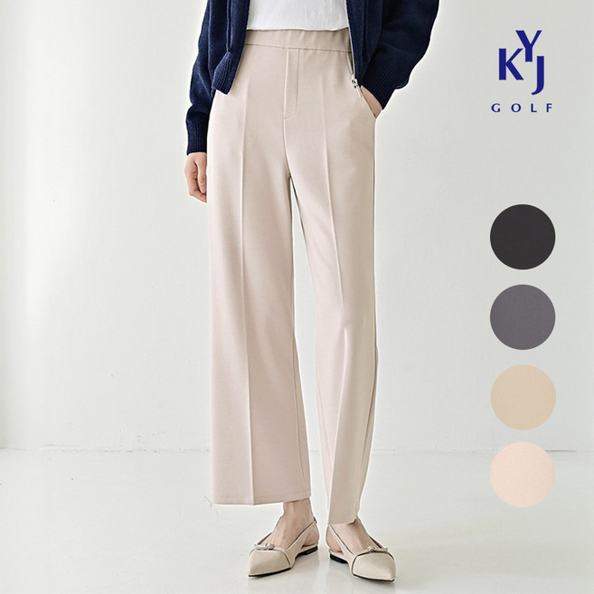 김영주골프 봄여름 일자 와이드핏 슬랙스 치스 스판 여성 바지 밴딩 팬츠 DQSLSL34