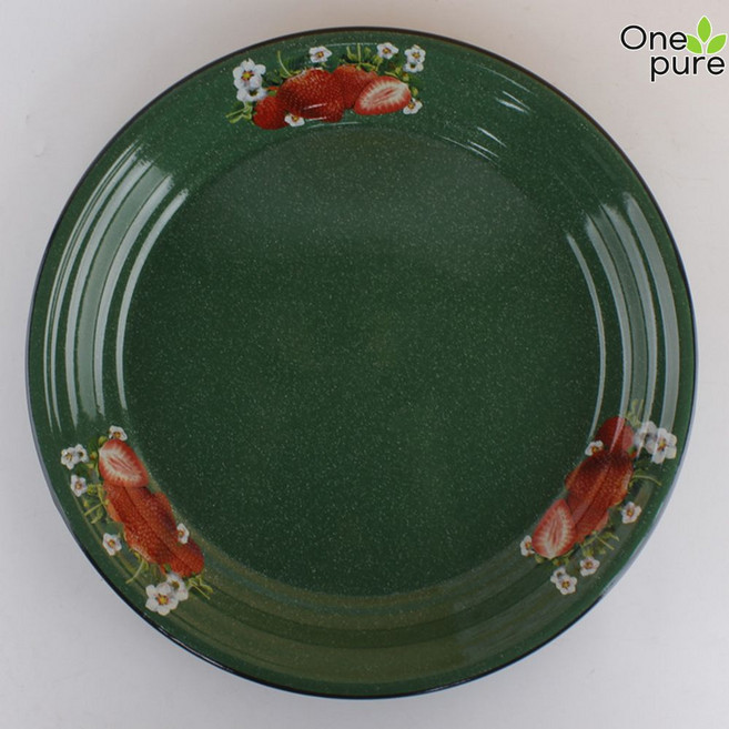 법랑그릇 빈티지 피자 감성 예쁜그릇 플레이트 레트로, 35cm 그린딸기-두툼한, 1개