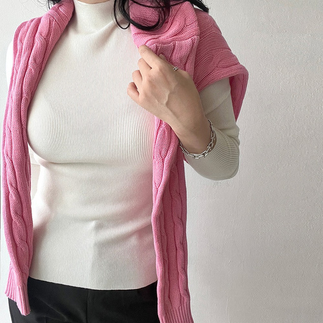 네모엔룩 홀가슬림골지 여성용 하프넥 울혼방 홀가먼트 무봉제 긴소매 레이어드 이너 슬림핏 골지 니트