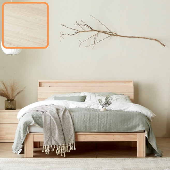 바르숲 무절 선반형헤드 통원목 편백나무 침대 프레임 평상형 침대, 베이지