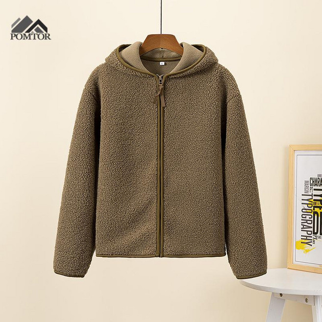 POMTOR 겨울 여성용 후드 달라붙는 플리스 플리스 안감 점퍼