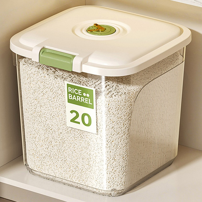 Qiaokao 다용도 플립 커버 쌀통, 2개, 클리어+그린