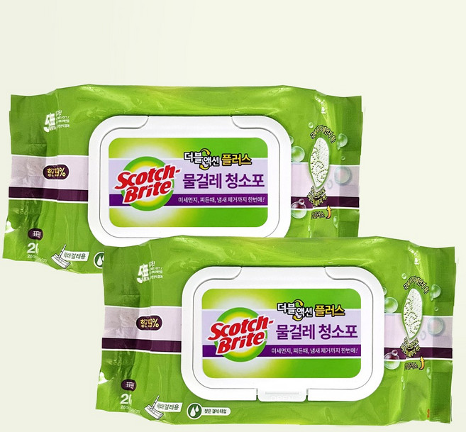 3M 스카치브라이트 강력한 세정력 물걸레 청소포 더블액션 표준형 20매, 2개
