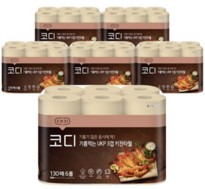 코디 기름먹는 UKP 3겹 키친타올 130매, 60개