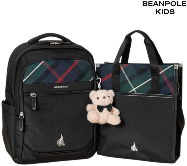 [빈폴키즈] 책가방 세트(백팩+실내화가방) 체크 블랙 가볍고 튼튼한 초등학교책가방 백팩 스쿨백