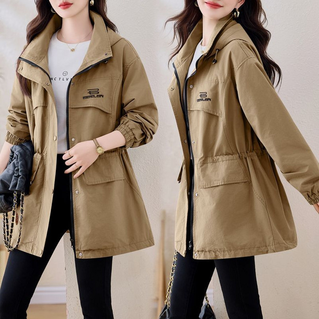 프리미엄 여성용 트렌치 코트 봄가을 캐주얼 오버핏 아우터 춘추 패션 슬림핏 후드 하프코트 상의 YHY
