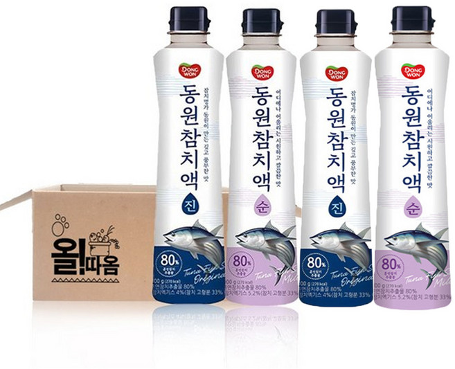 올따옴 동원 참치액 500g 2종 기획세트 (순+진) 각 2개씩, 진 500g 2 + 순 500g 2 (총 4개)